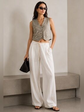 Dries Van Noten Embroidered Silk Satin Vest Gray sz 40
